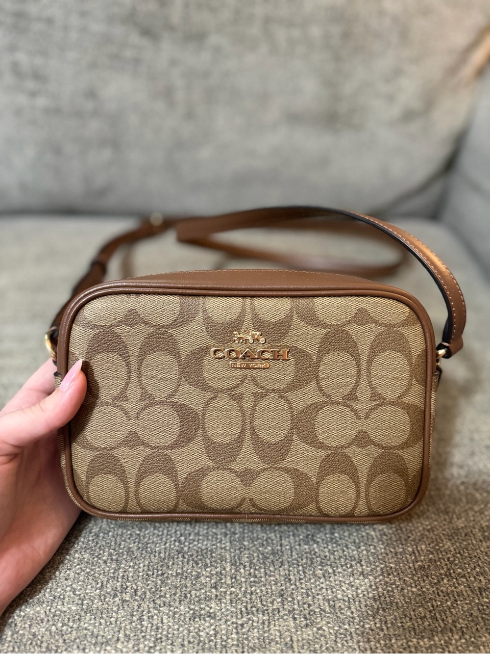 Coach Brown Signature Canvas Crossbody with Leather Trim